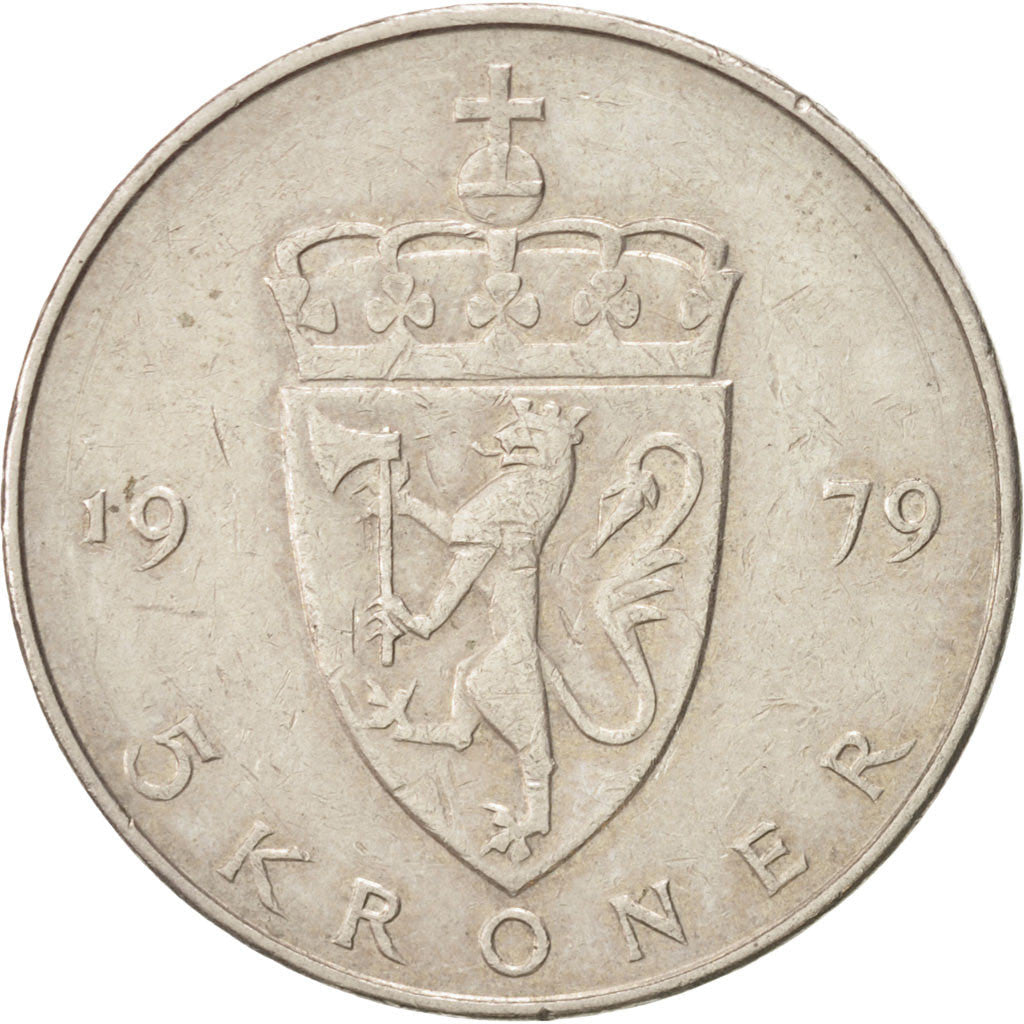 Norway 5 Kroner - Olav V Type 2 Coin KM420 1974 - 1988
