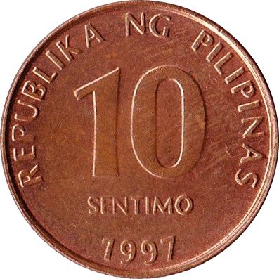 Philippines 10 Sentimo Coin KM270 1995 - 2017