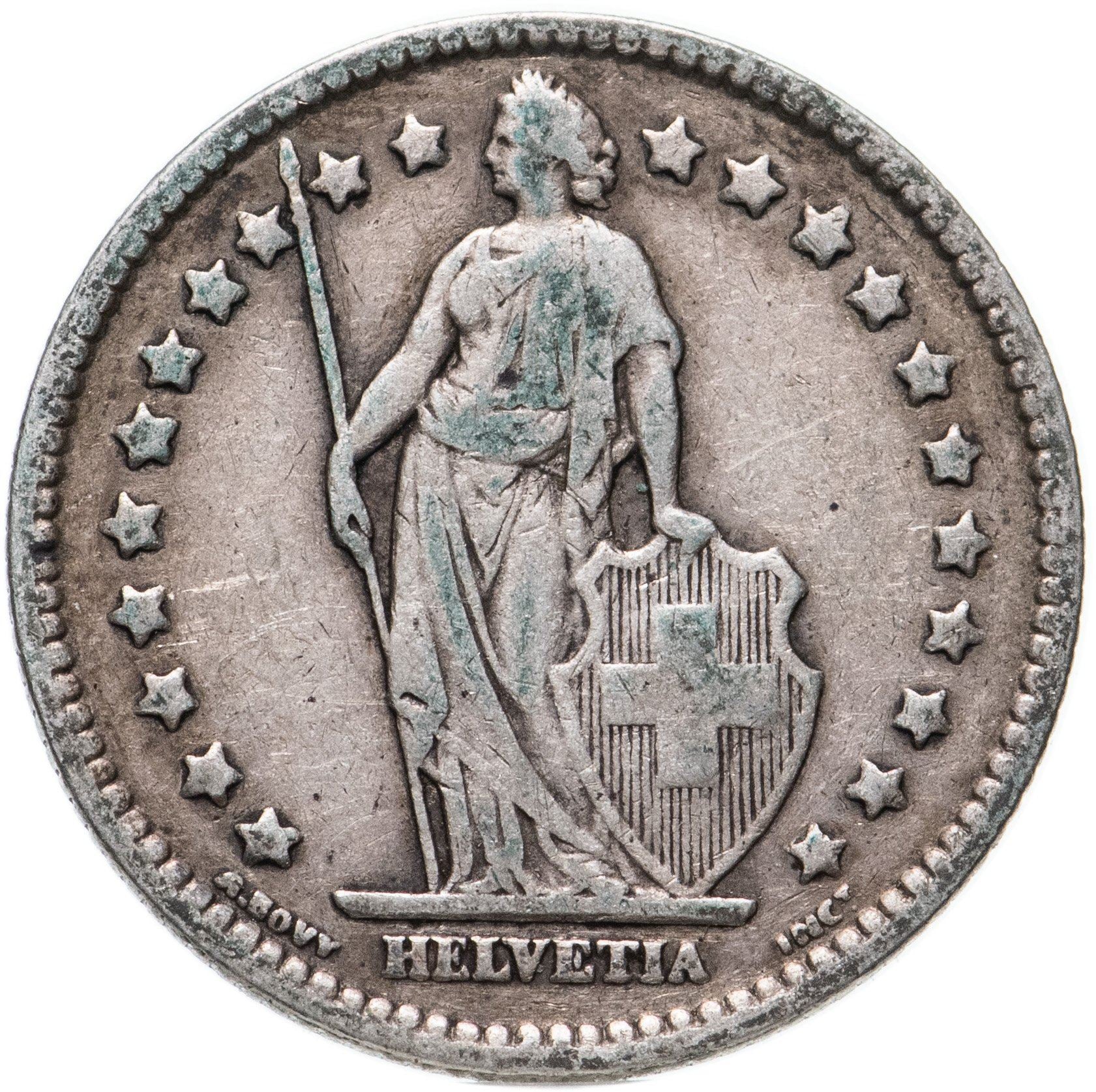 スイス連邦  １フラン銀貨  ヘルベティア立像  １９５９ スイスコイン スイス1フラン | ヘルヴェティア | KM24 | 1875 - 1967