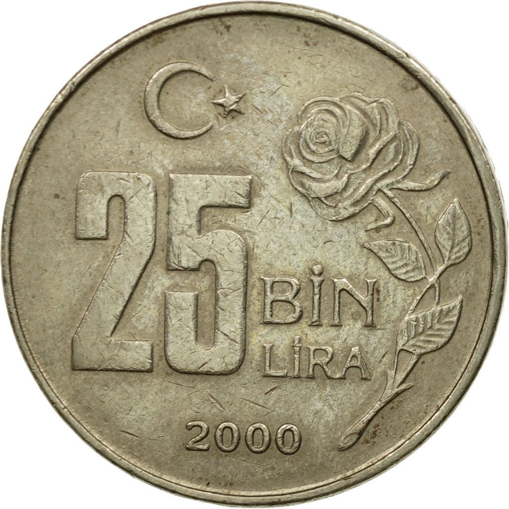 Turkey | 25.000 Lira Coin | Rose | Mustafa Kemal Atatürk | Km:1041 | 1995 - 2000