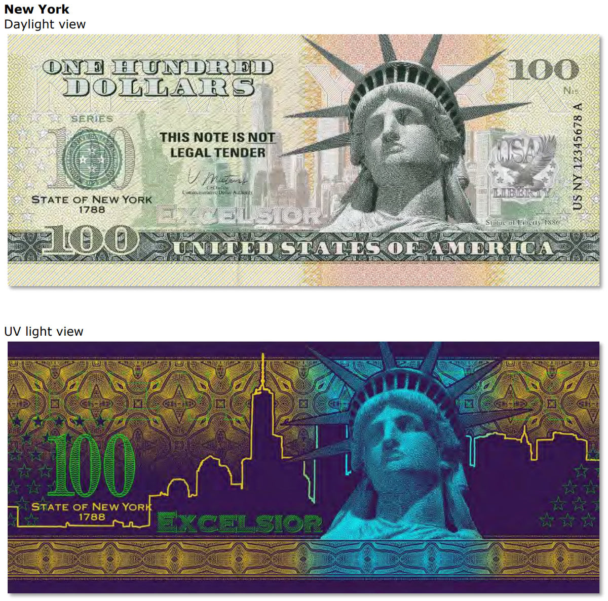 USA 100 Dollar Note | New York Commemorative Souvenir | Statue of Libe