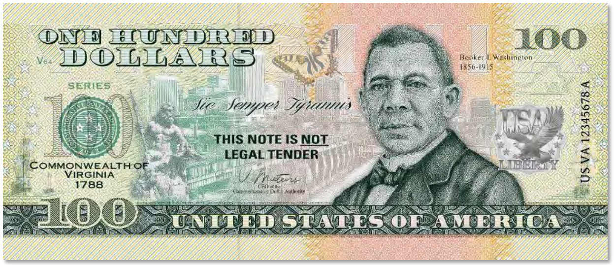 USA 100 Dollar Note | Virginia Commemorative Souvenir | Booker T. Washington | Eastern Tiger Swallowtail Butterfly | King Neptune Statue | The 50 U.S. States Edition
