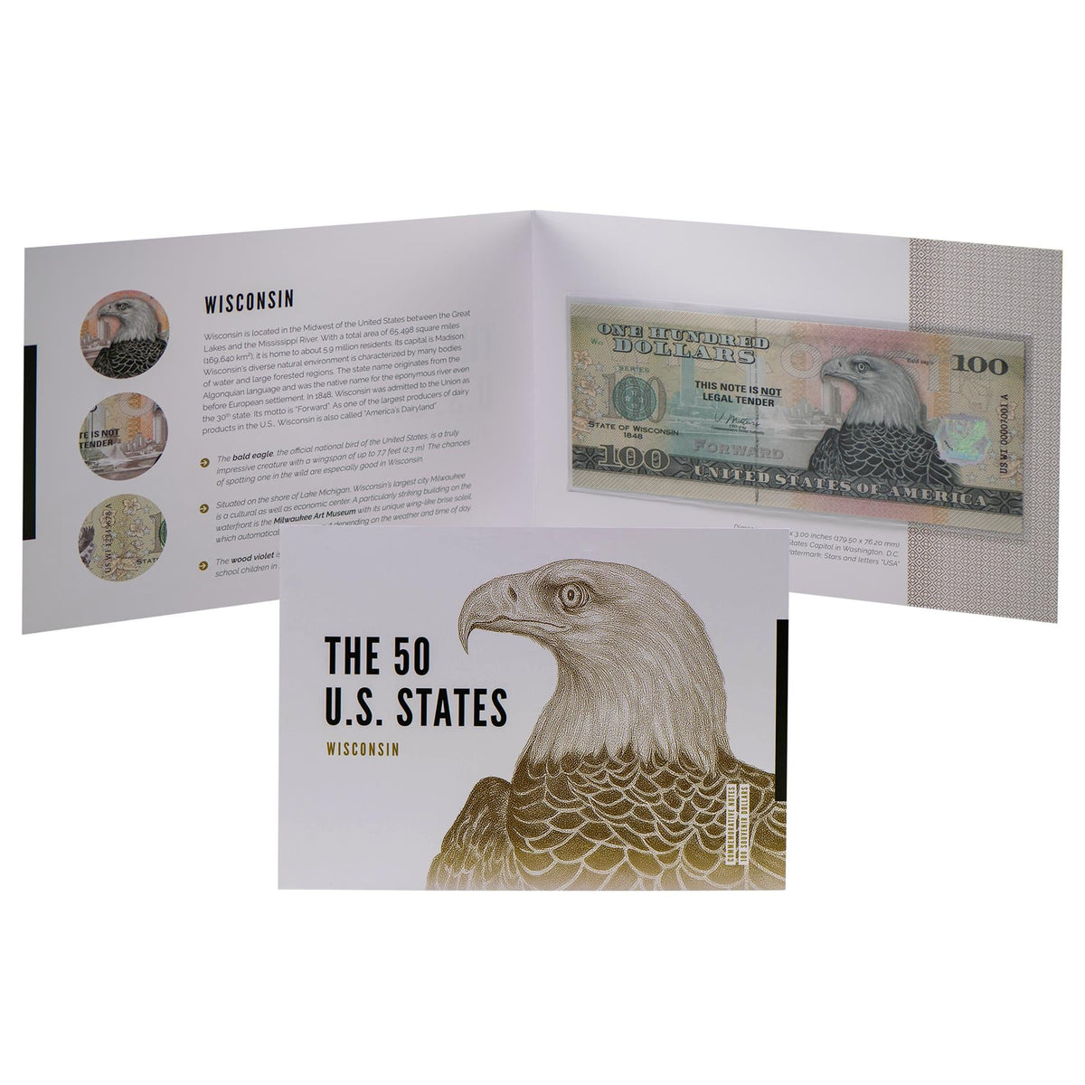 USA 100 Dollar Note | Wisconsin Commemorative Souvenir | Bald Eagle