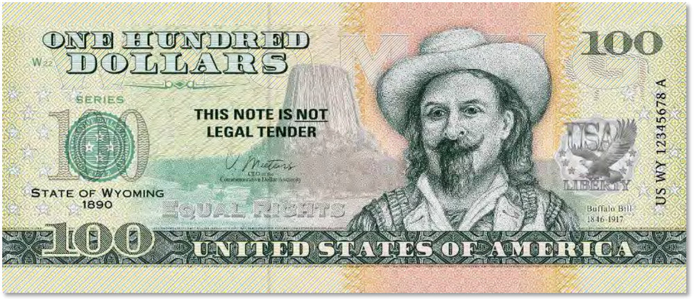 USA 100 Dollar Note | Wyoming Commemorative Souvenir | Buffalo Bill