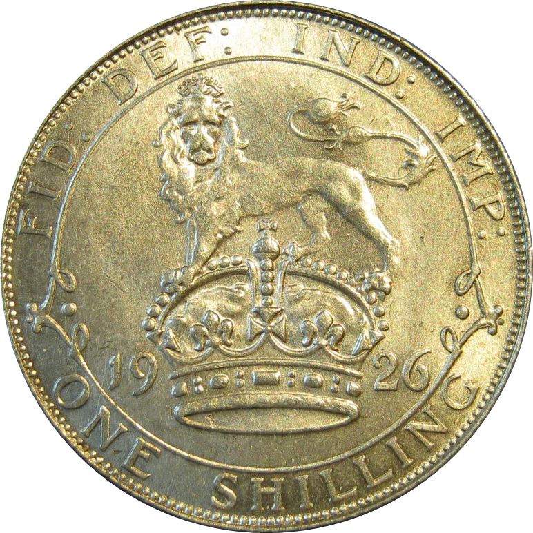 United Kingdom 1 Shilling Coin | George V 3rd type | Silver | Modified effigy | 1926 - 1927
