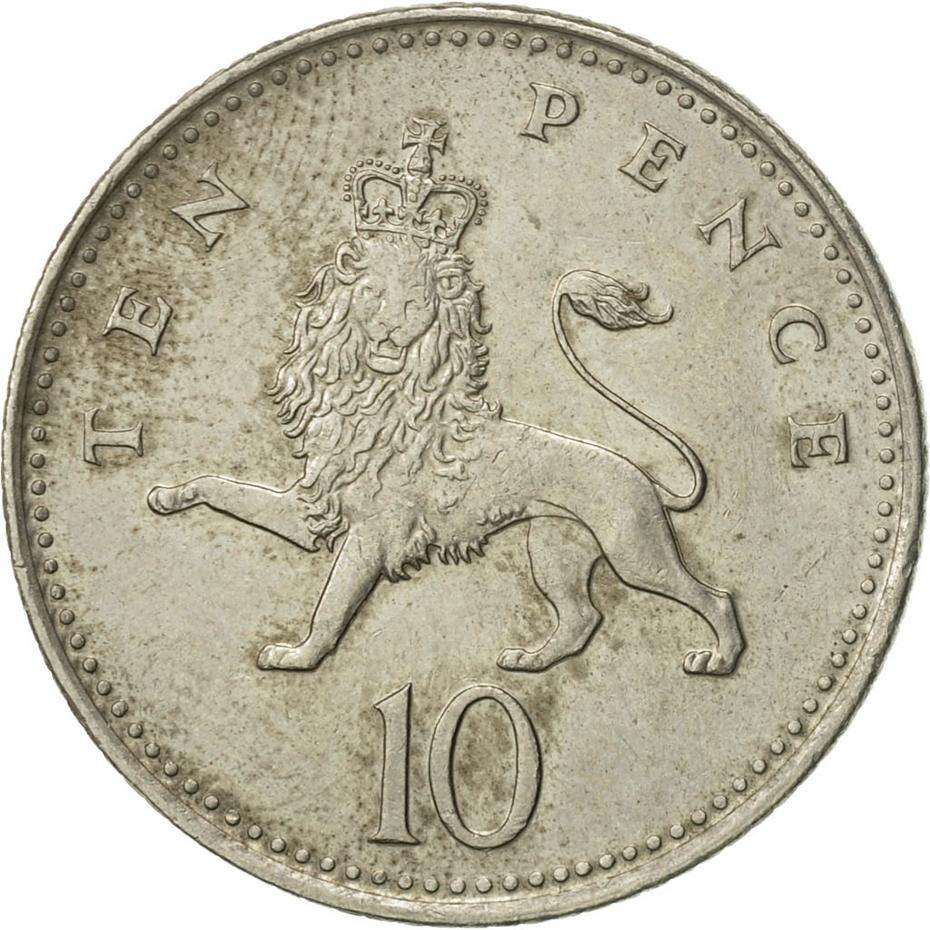 United Kingdom 10 Pence - Elizabeth II 3rd portrait | small type | Coin KM938b 1992 - 1997