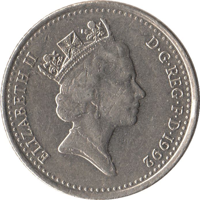 United Kingdom 10 Pence - Elizabeth II 3rd portrait | small type | Coin KM938b 1992 - 1997