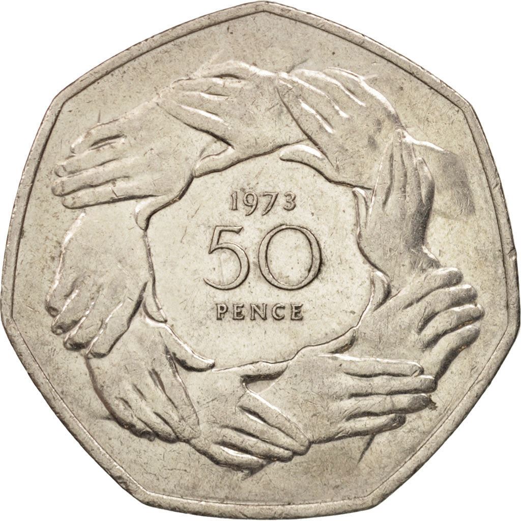 United Kingdom | 50 Pence Coin | Queen Elizabeth II | Entry into EEC | Km:918 | 1973