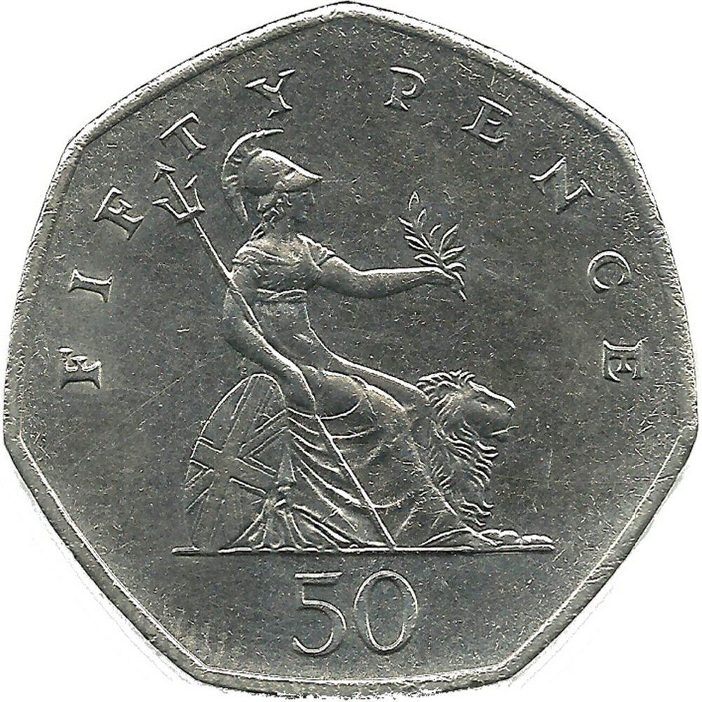 United Kingdom Coin 50 Pence | Elizabeth II 3rd portrait | small type | 1997