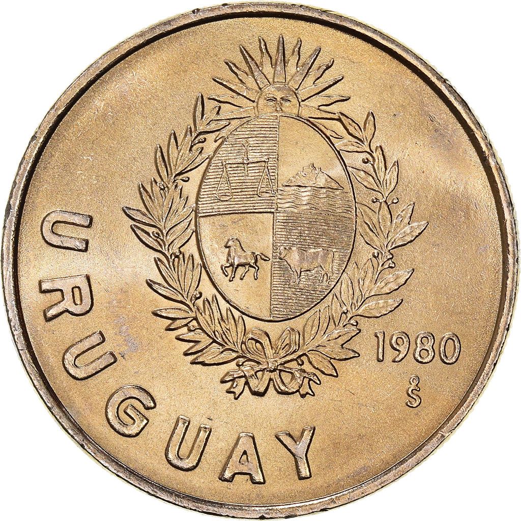 Uruguay Coin Uruguayan 1 Nuevo Peso | Erythrina cristagalli Coral | KM74 | 1980