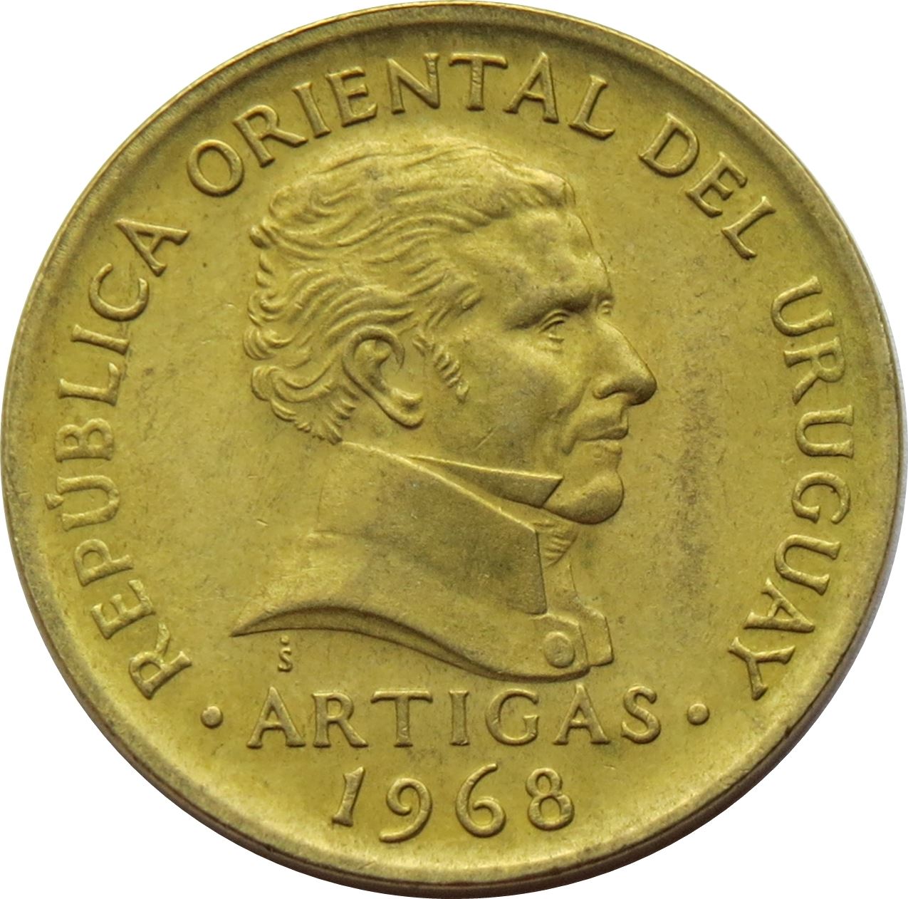 Uruguay Coin Uruguayan 10 Pesos | Erythrina cristagalli Coral | Jose Gervasio Artigas | KM51 | 1968