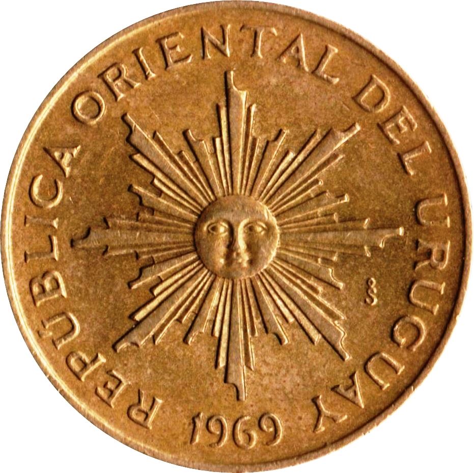 Uruguay Coin Uruguayan 5 Pesos | Erythrina cristagalli Coral | Sun | KM53 | 1969