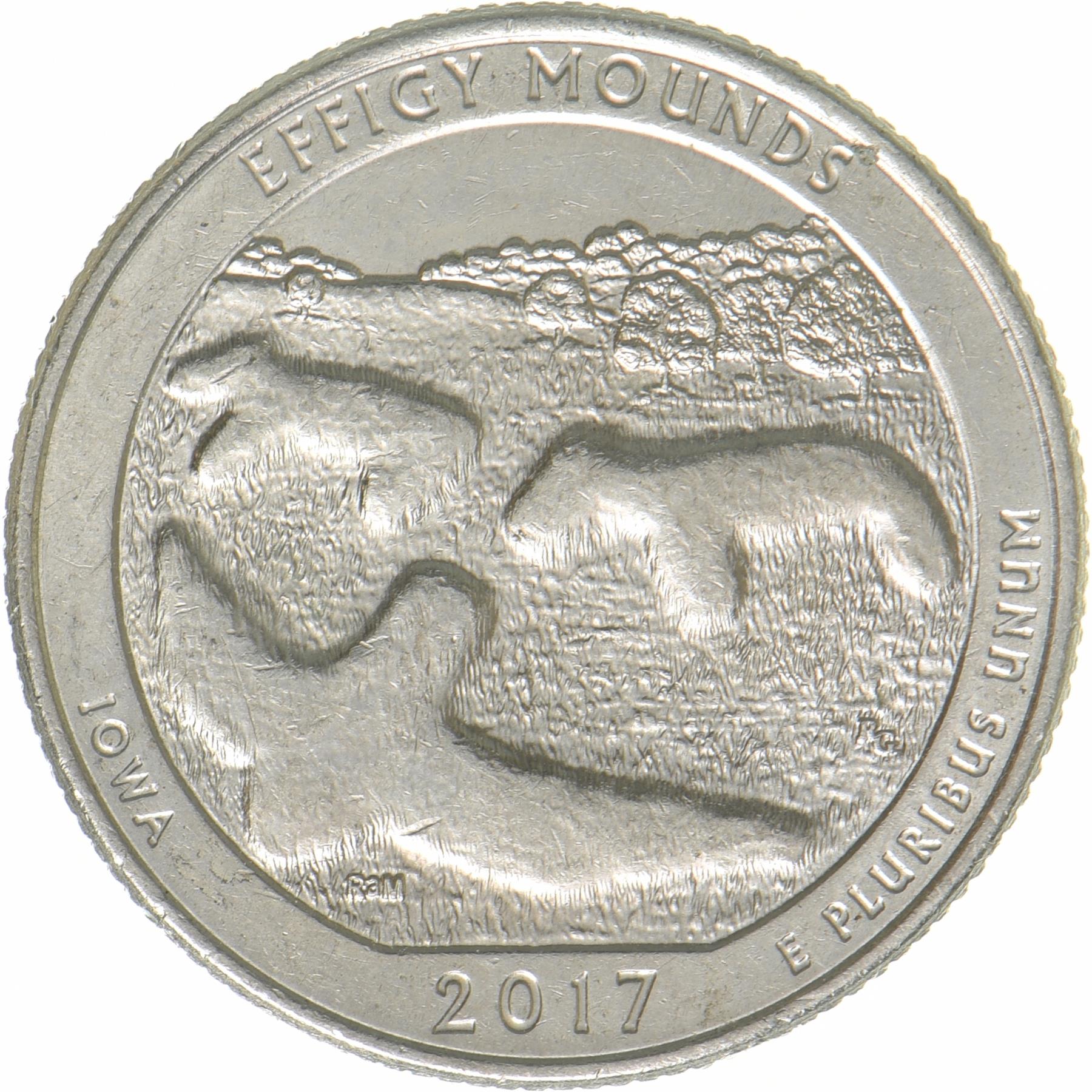 United States | 1/4 Dollar Coin | Effigy Mounds | KM:653 | 2017