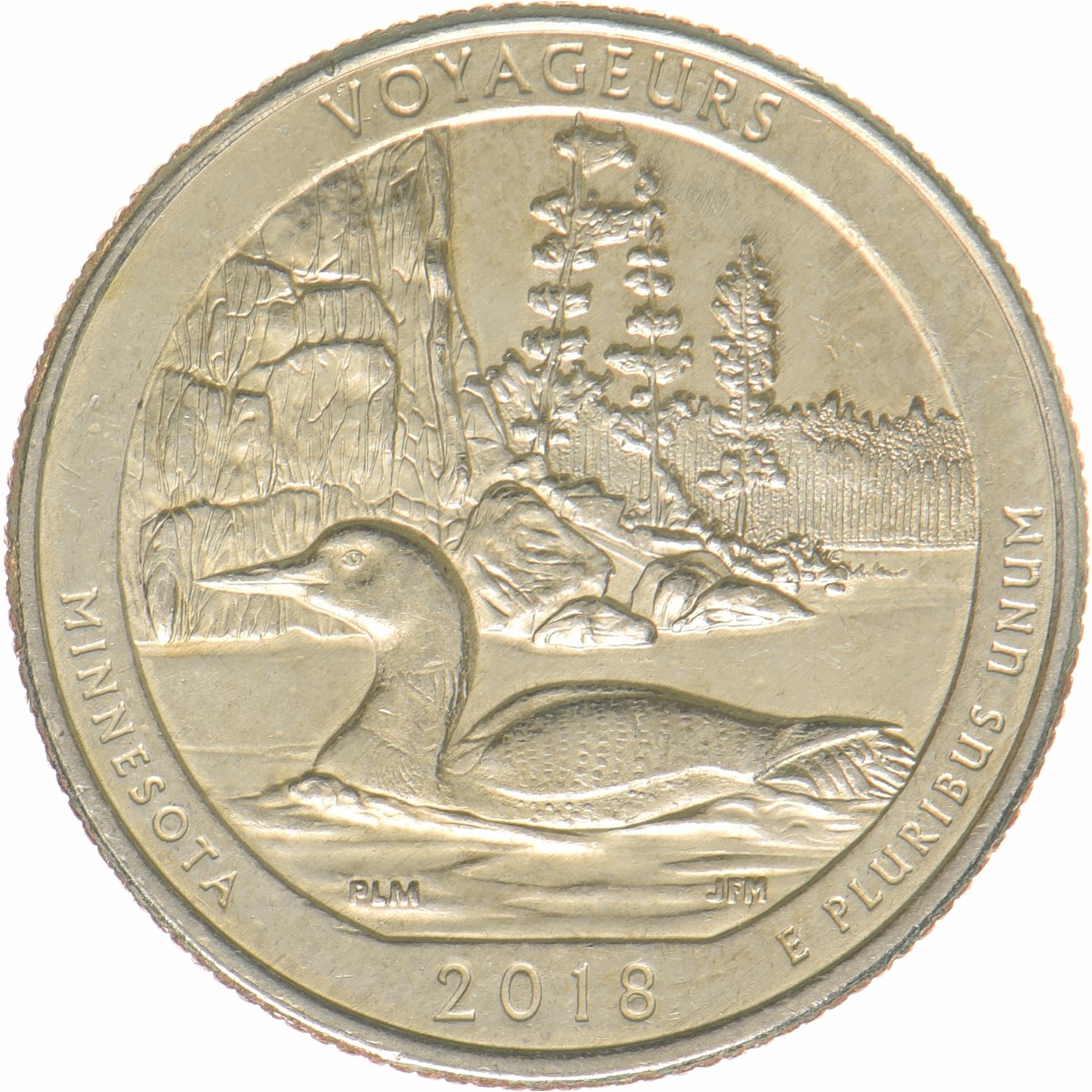 United States | ¼ Dollar Coin | Voyageurs National Park, Minnesota | Voyageurs Park | Copper-nickel clad copper | KM:671 | 2018