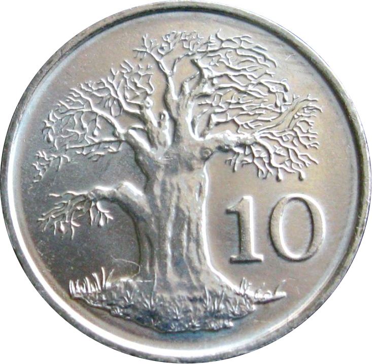 Zimbabwe | 10 Cents Coin | Bateleur Eagle | Baobab Tree | KM3 | 1980 - 1999
