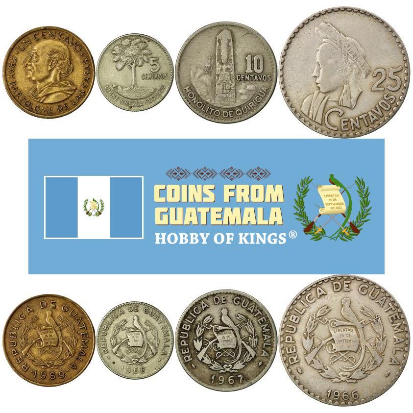 Guatemala | 4 Coin Set | 1 Centavo 5 10 25 Centavos | 1965 - 1970