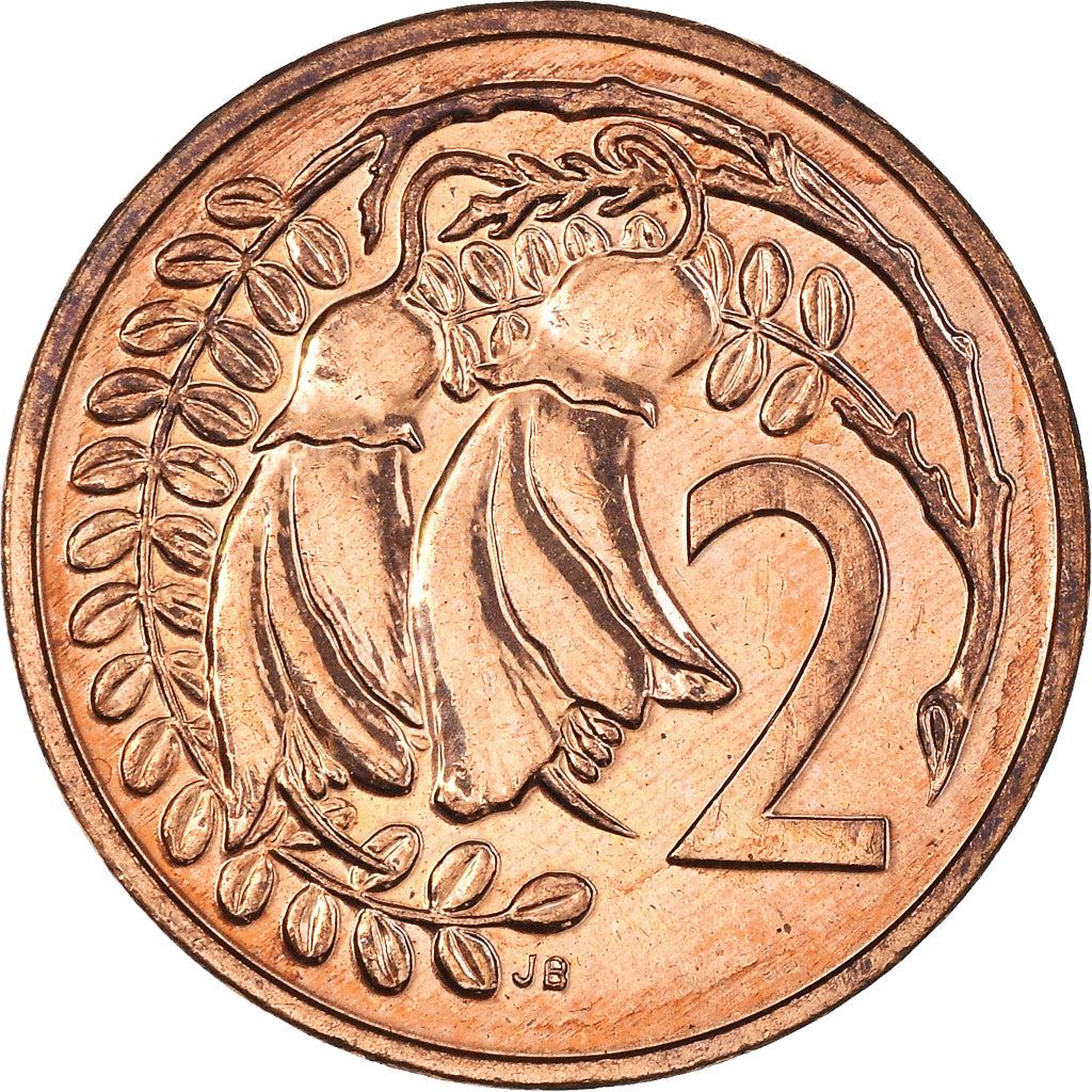 New Zealander 2 Cents Coin | Queen Elizabeth II | Kowhai Flowers | KM59 | 1986 - 1988