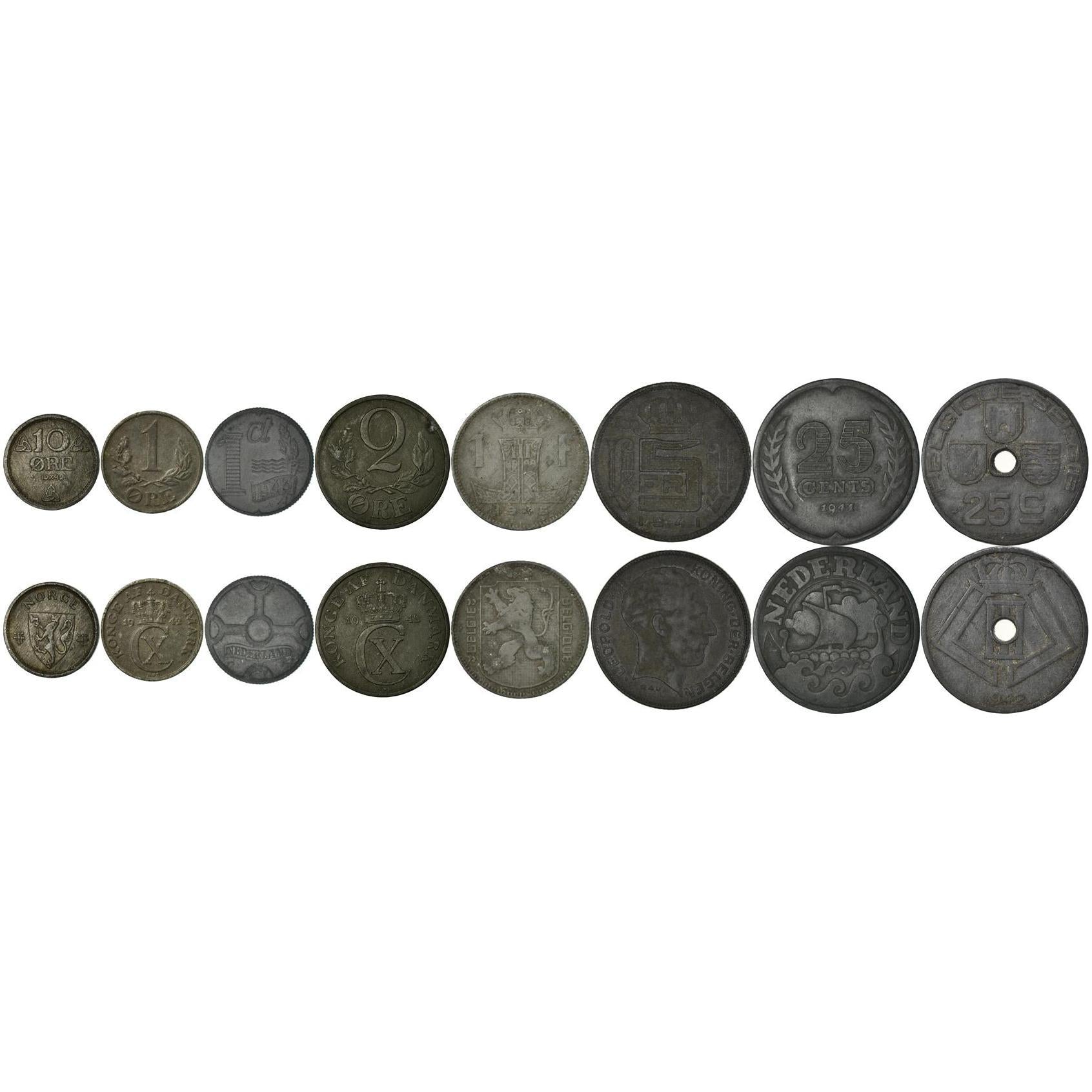 WWII German Occupied Territories - 8 Coins - Mixed Denominations - 4 Annexed Countries - 1941-1945 - Issued Under Nazi Regime