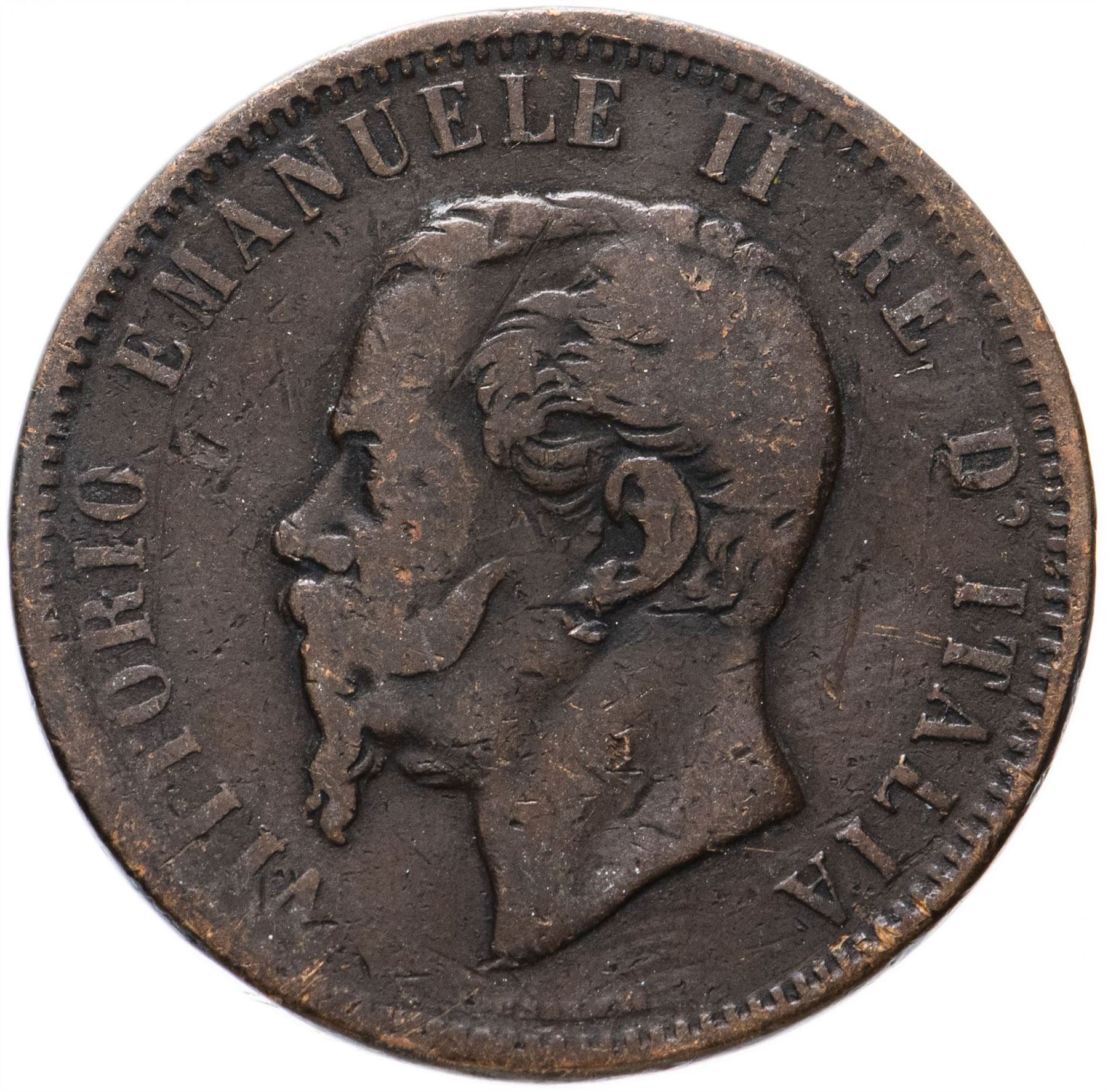 Italy 10 Centesimi Coin | Vittorio Emanuele II | Branch | Oak Laurel | Star | KM11 | 1862 - 1867
