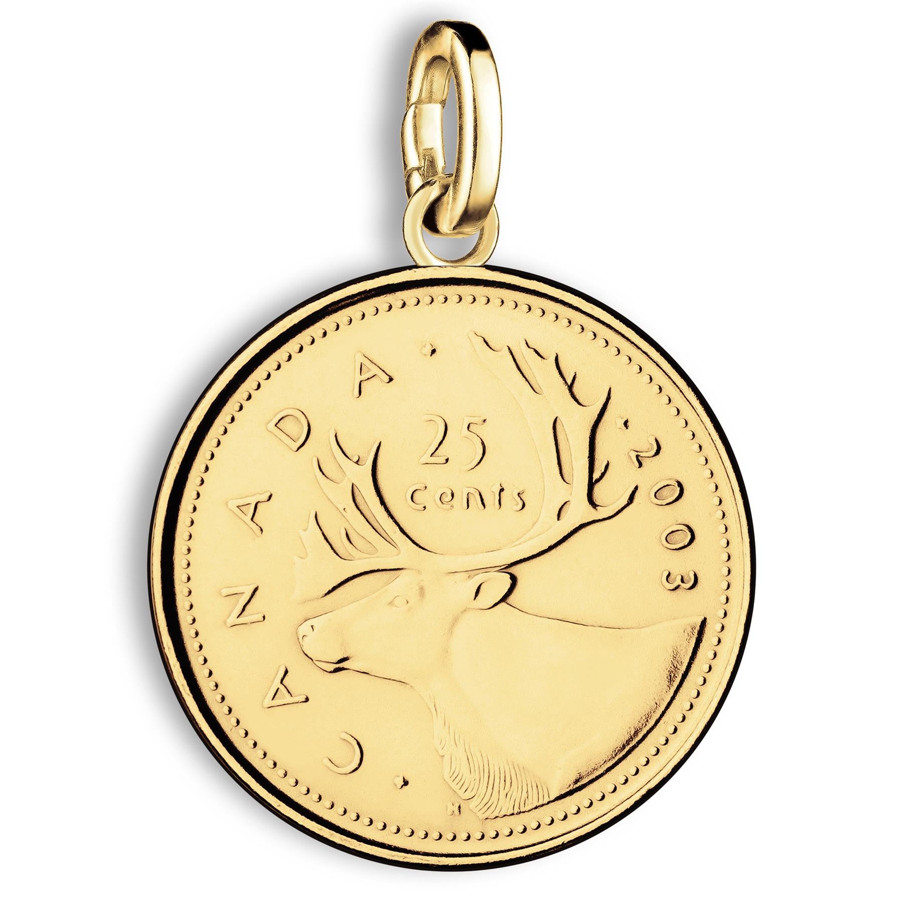 Canadian 25 Cents Coin Charm | 925 Sterling Silver 18K Gold Plated | 2003 - 2022