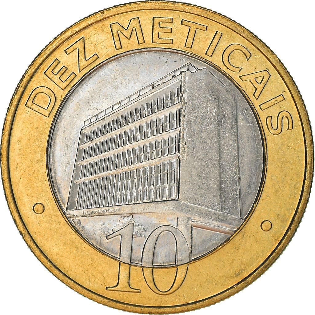 Mozambico | Moneta da 10 Meticali | Edificio della Banca | KM140 | 2006 - 2012