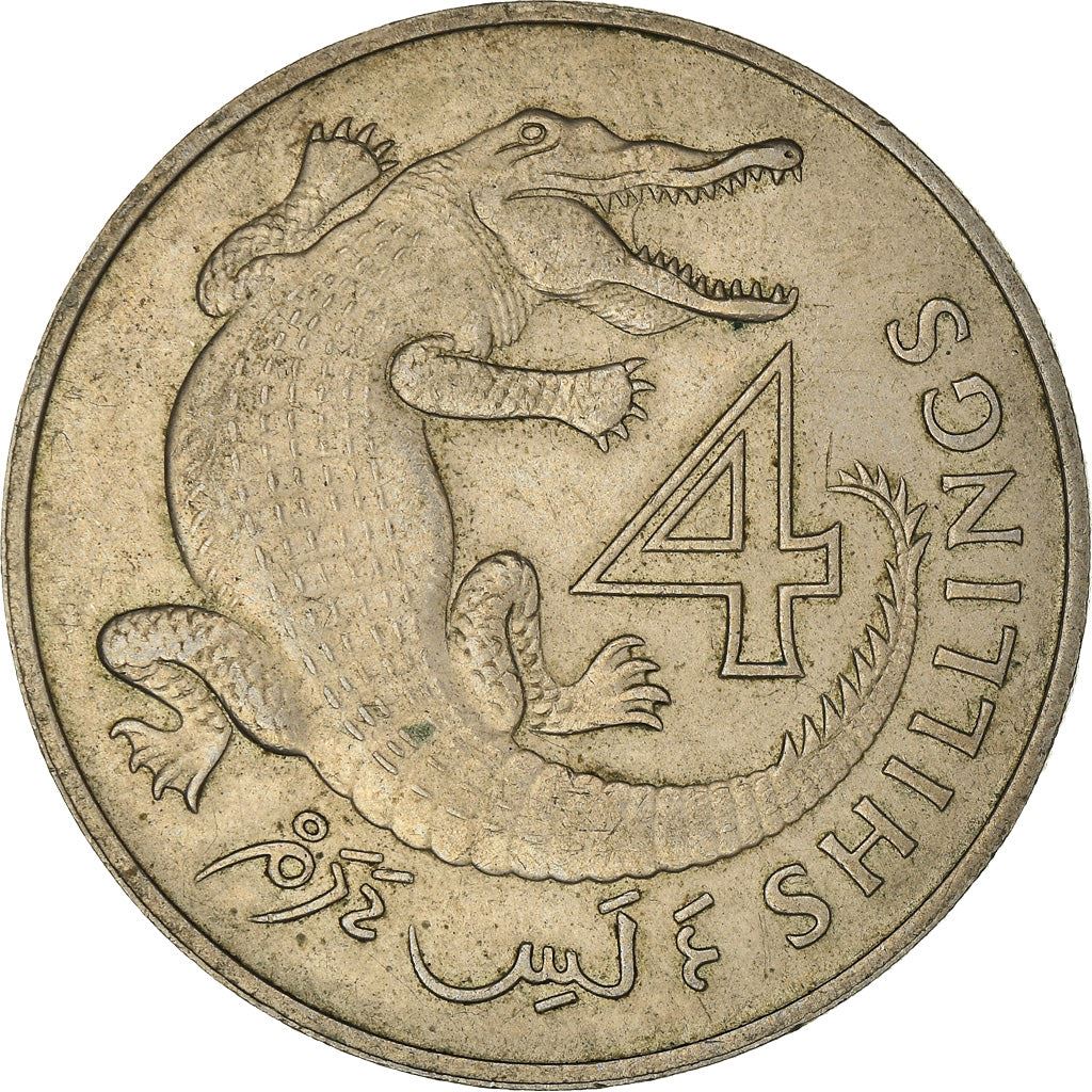 The Gambia | 4 Shillings Coin | Slender-snouted crocodile | Km:6 | 1966
