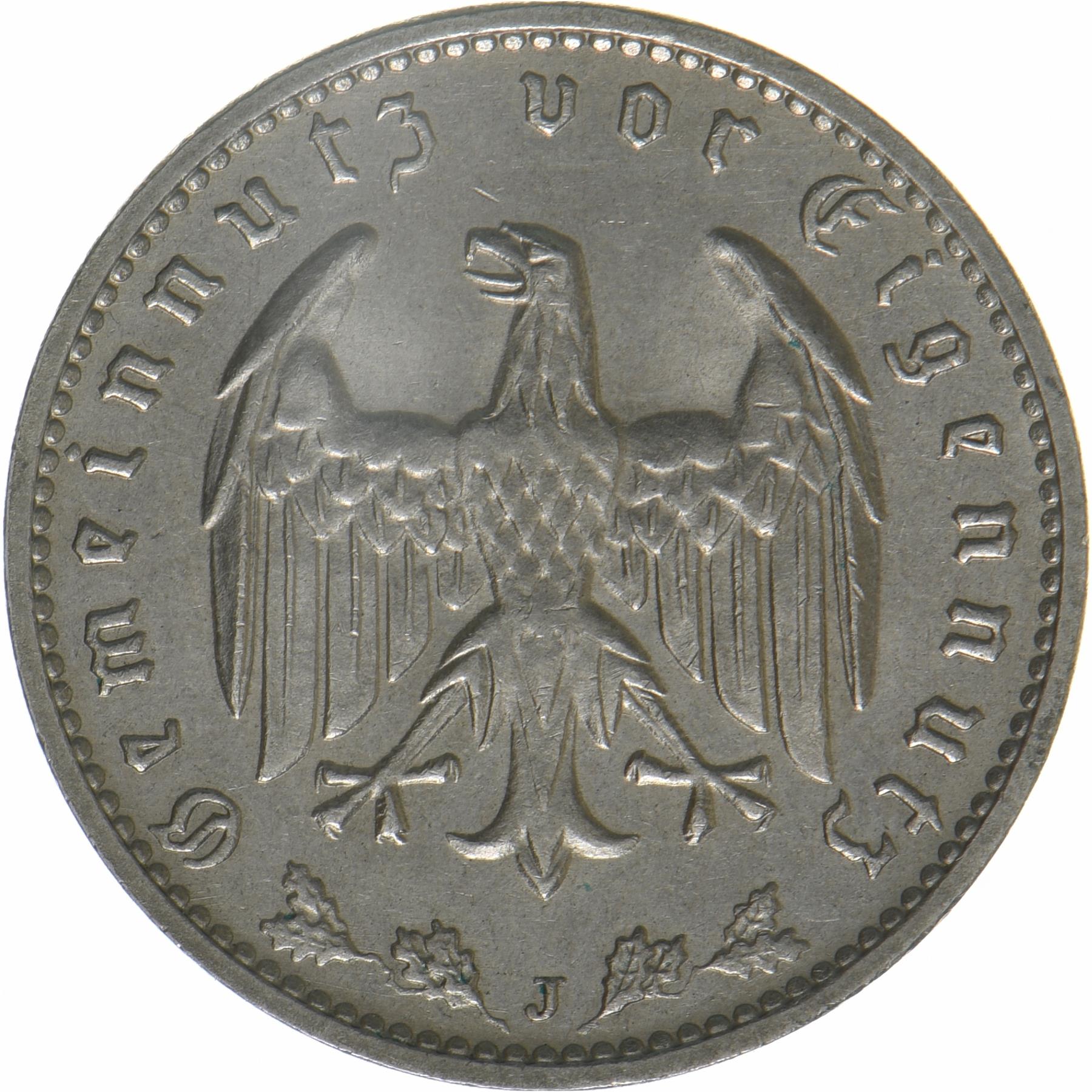 Deutschland | 1 Reichsmark Coin | Nickel | 1937 Münzzeichen „J“ | KM:78 | D: 23 mm | Gewicht: 4,85 g