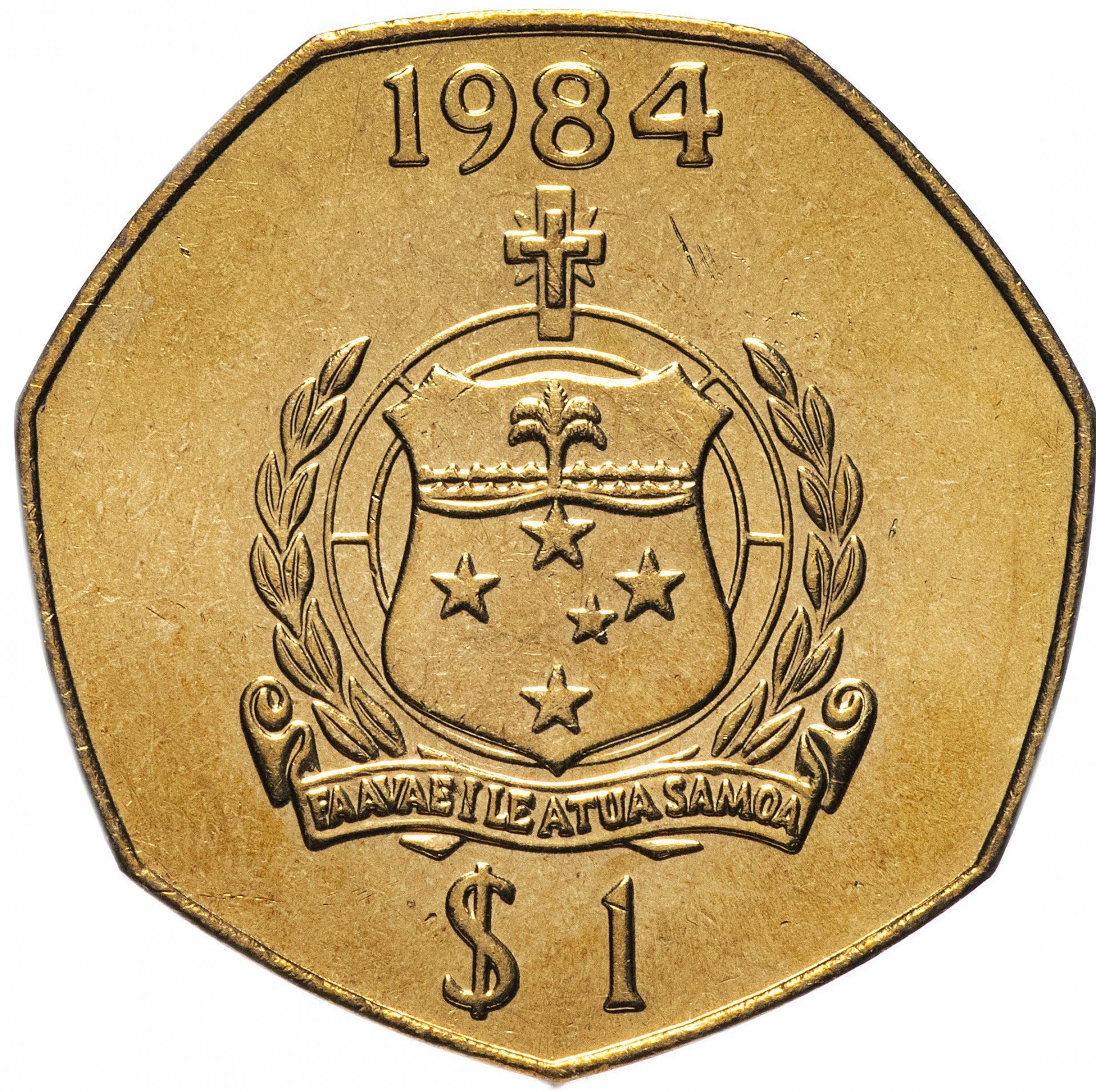 Samoa | 1 Tala Coin | Malietoa Tanumafili II | Cross | Shield | KM:57 | 1984 - 1987