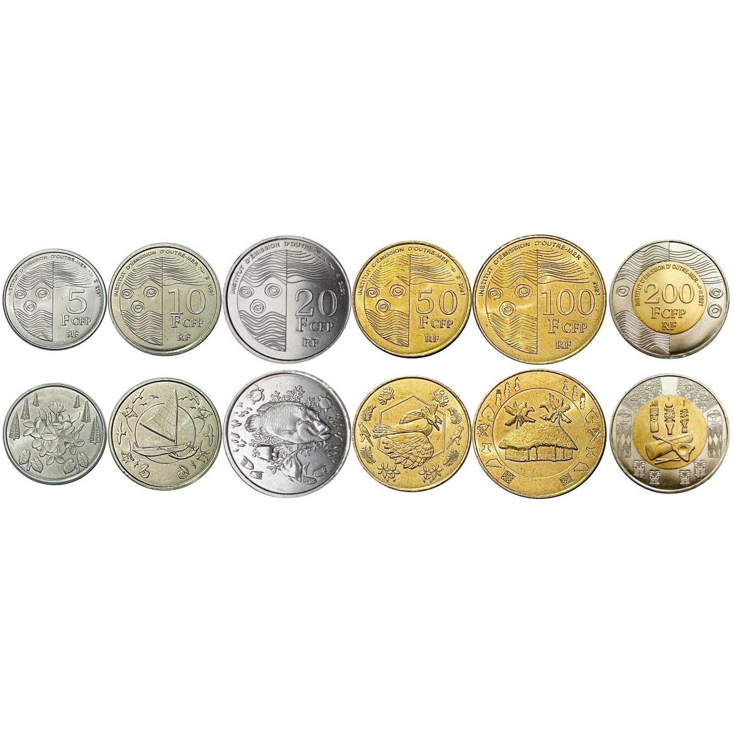 French Pacific Territories | 6 Coin Set | 5 10 20 50 100 200 Francs CFP | 2021 - 2022