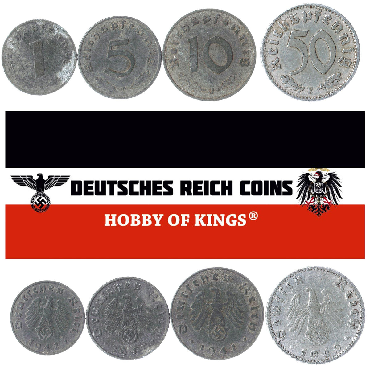 Germany | 4 Coin Set | 1 5 10 50 Reichspfennig | 1939 - 1945