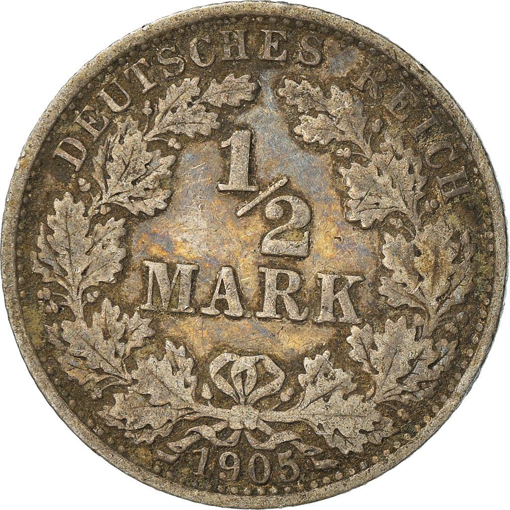 German Empire 1/2 Mark Coin | Deutsches Reich | Wilhelm II | Type 2 | KM17 | 1905 - 1919