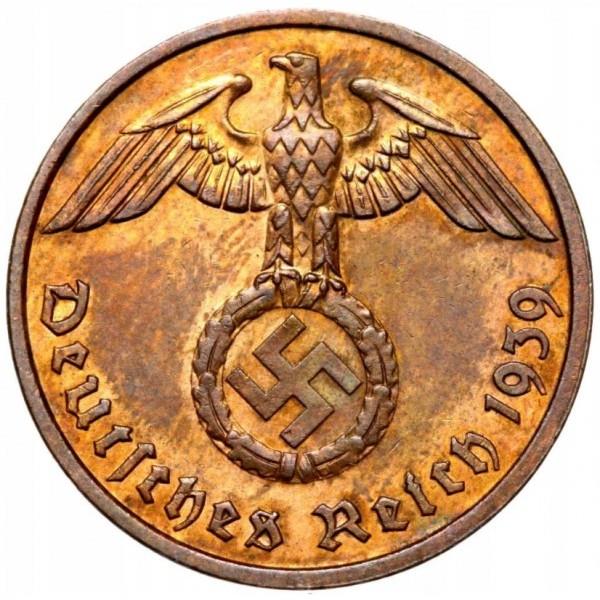 German Third Reich 2 Reichspfennig Coin | KM90 | 1936 - 1940