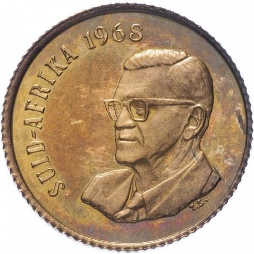 South Africa 2 Cents Coin | Afrikaans Legend - SUID-AFRIKA | KM75.2 | 1968