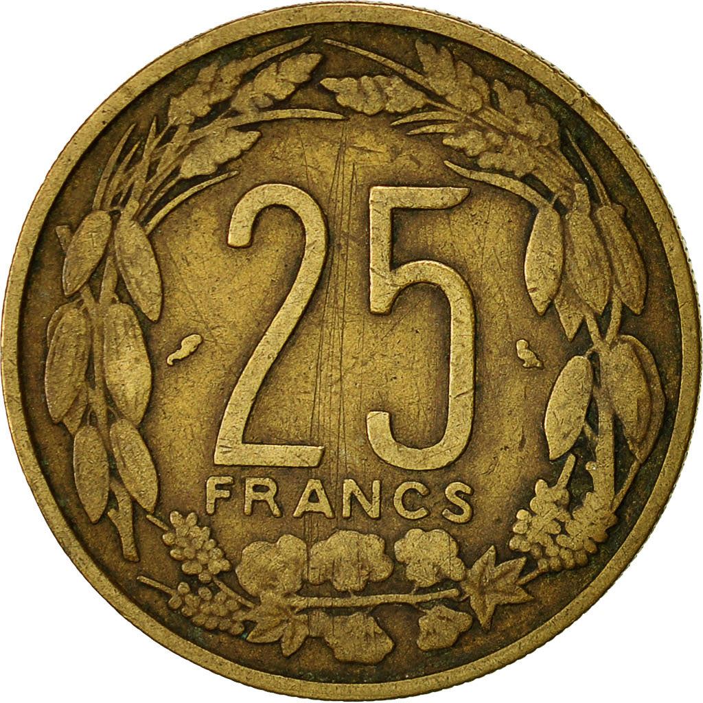 Central African States | 25 Francs Cfa Coin | Antelope | Crops | Km:4 | 1962