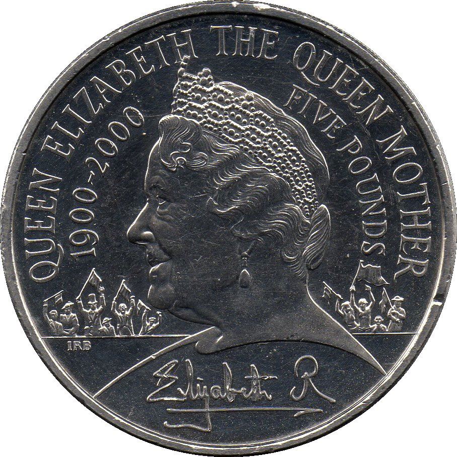 United Kingdom 5 Pounds Coin | Elizabeth II 4th portrait | Queen Mother 100th Birthday | 2000