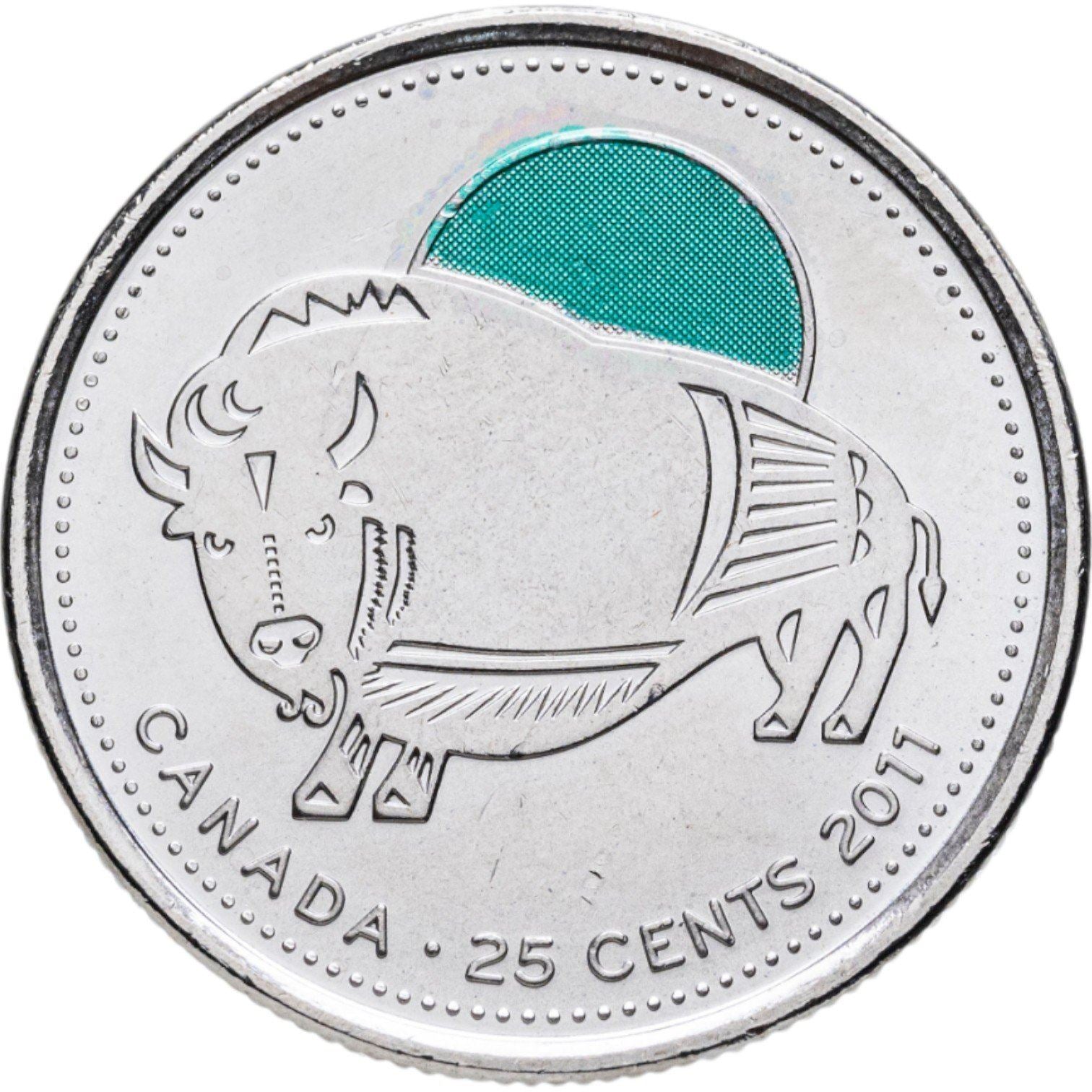 Kanada | 25 centų moneta | Medžio bizonas | Nikeliu dengtas plienas | KM:1168a | 2011 m.