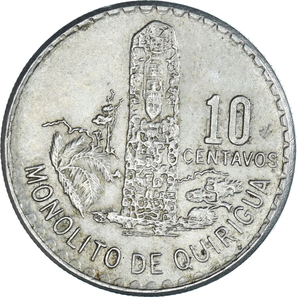Guatemala | 10 Centavos Coin | Mayan Pillar | Km:274 | 1974 - 1975