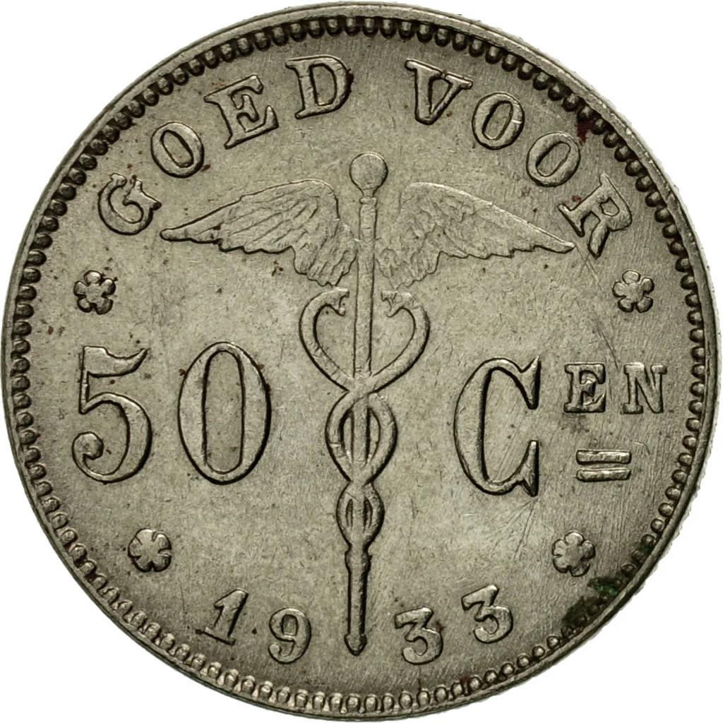 Belgian Coin 50 Centimes - Albert I België | Libertine | Caduceus | KM88 | 1923 - 1934