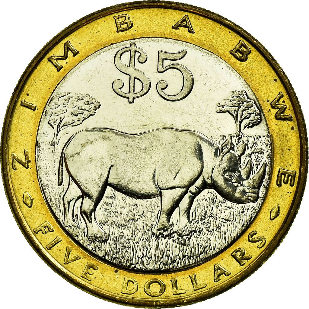 Zimbabwe | 5 Dollars Coin | Black Rhino | Km:13 | 2001 - 2003