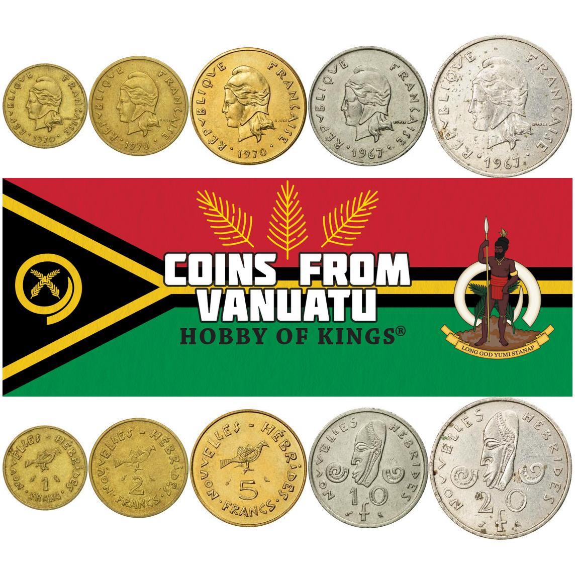 New Hebrides | 5 Coin Set | 1 Franc 2 5 10 20 Francs | 1967 - 1970