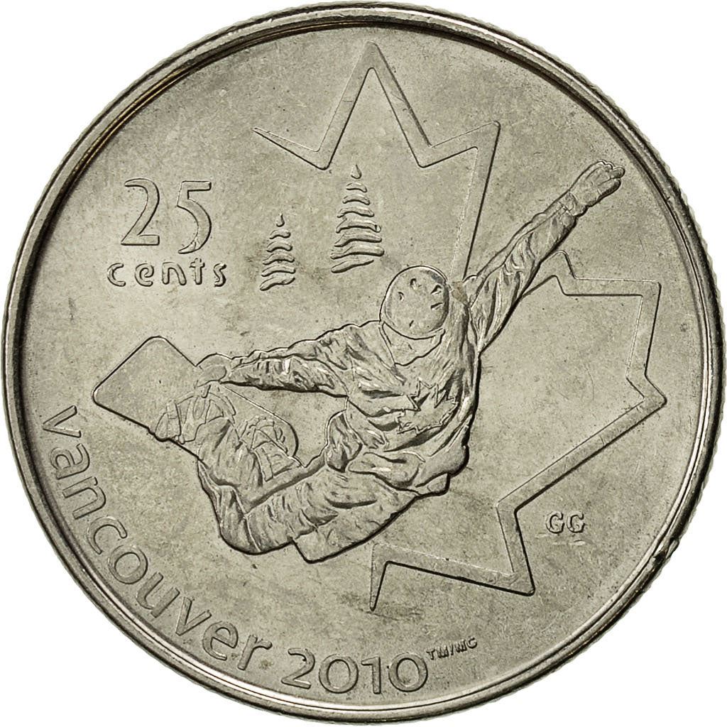 Canada | 25 Cents Coin | Nickel plated steel | Snowboarding | KM:768 | 2008