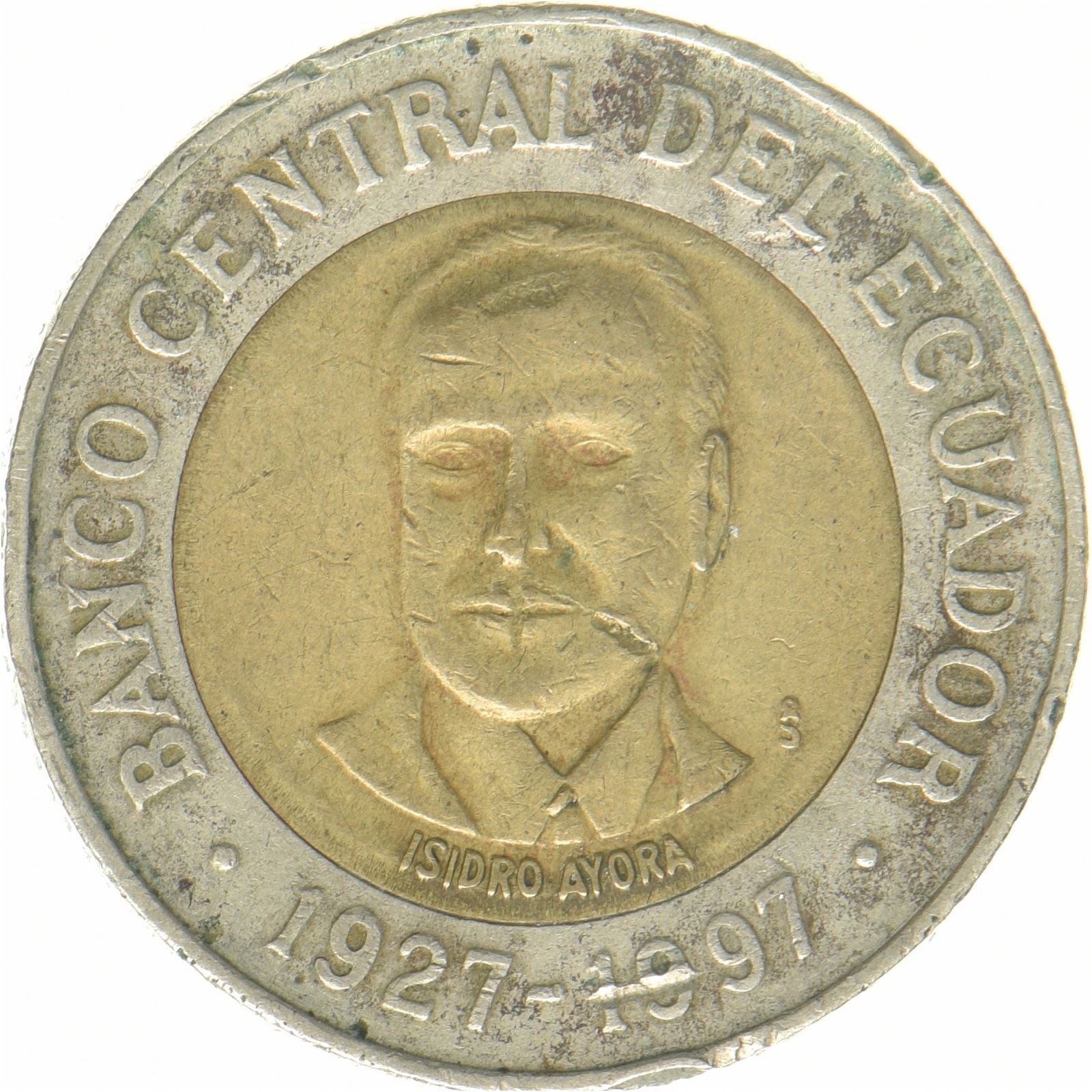 Ecuador | 500 Sucres Coin | Isidro Ayora | Bimetallic | KM:102 | 1997