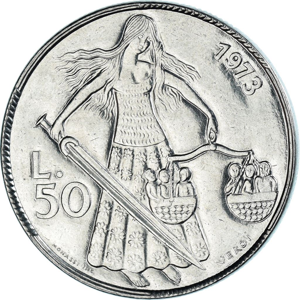 San Marino | 50 Lire Coin | Social Justice | Km:27 | 1973