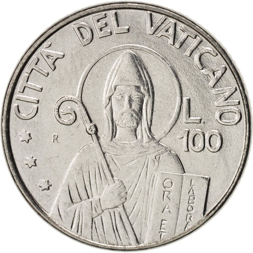 Vatican City | 100 Lire Coin | St. Benedict | Km:223 | 1990