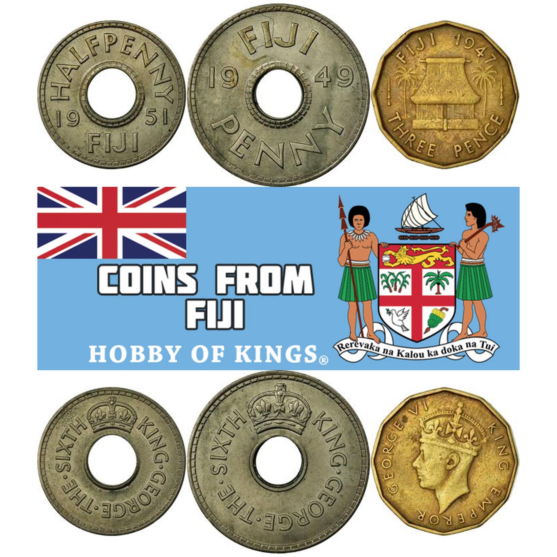 Fiji | 3 Coin Set | 1/2 1 Penny 3 Pence | 1947 - 1952