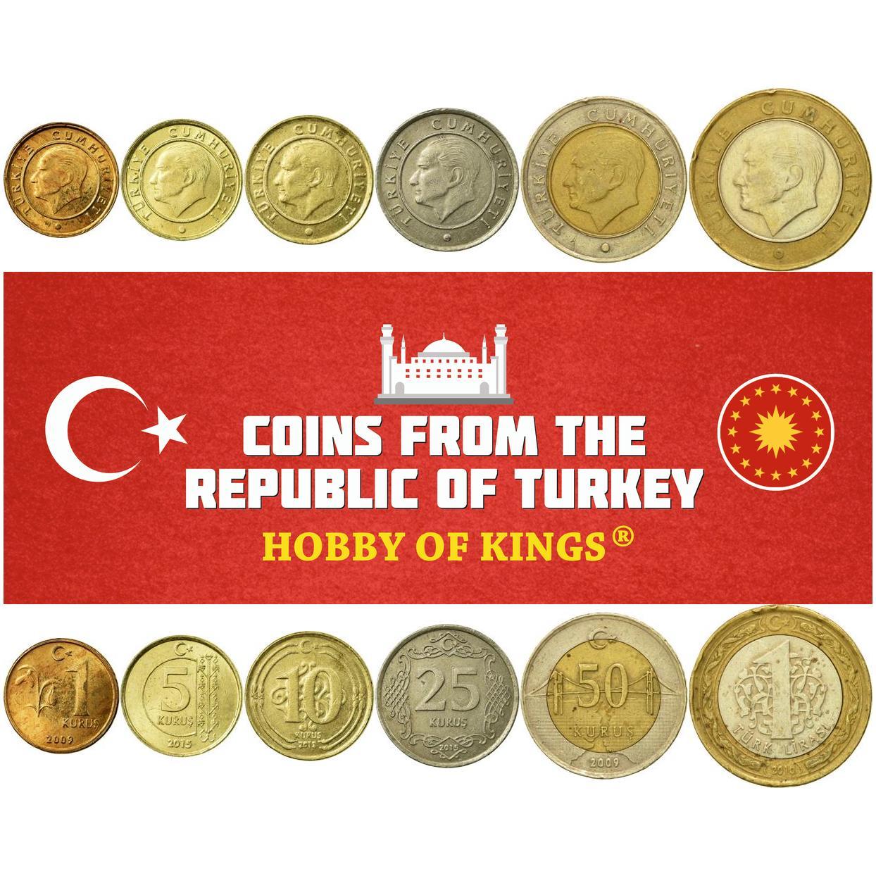 Turkey | 6 Coin Set | 1 5 10 25 50 Kurus 1 Lira | 2009 - 2022