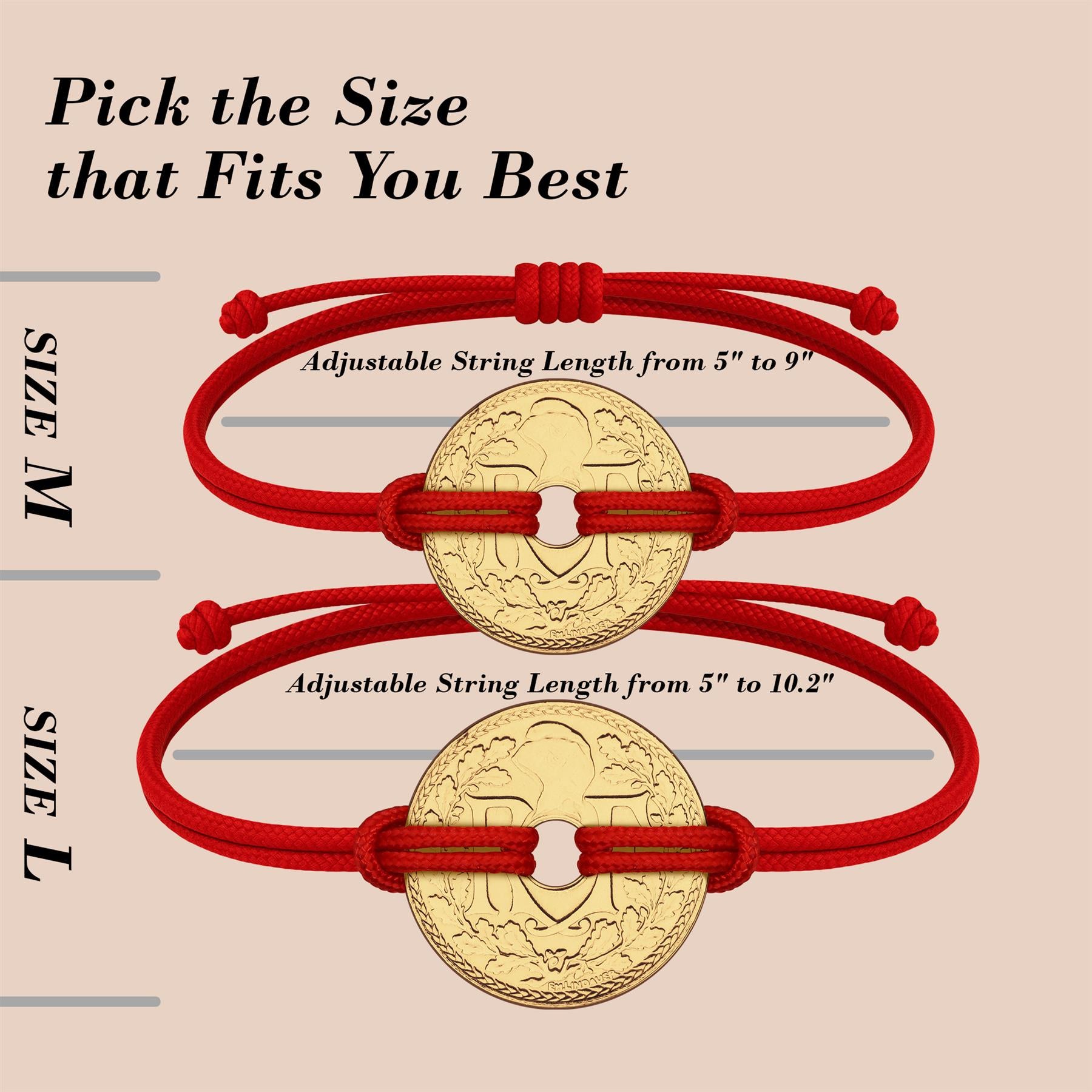 Good Luck Coin Bracelet | Red String Thread Wristband | France Coin 10 Centimes | 18k Gold Plated Fortune Wealth & Protection