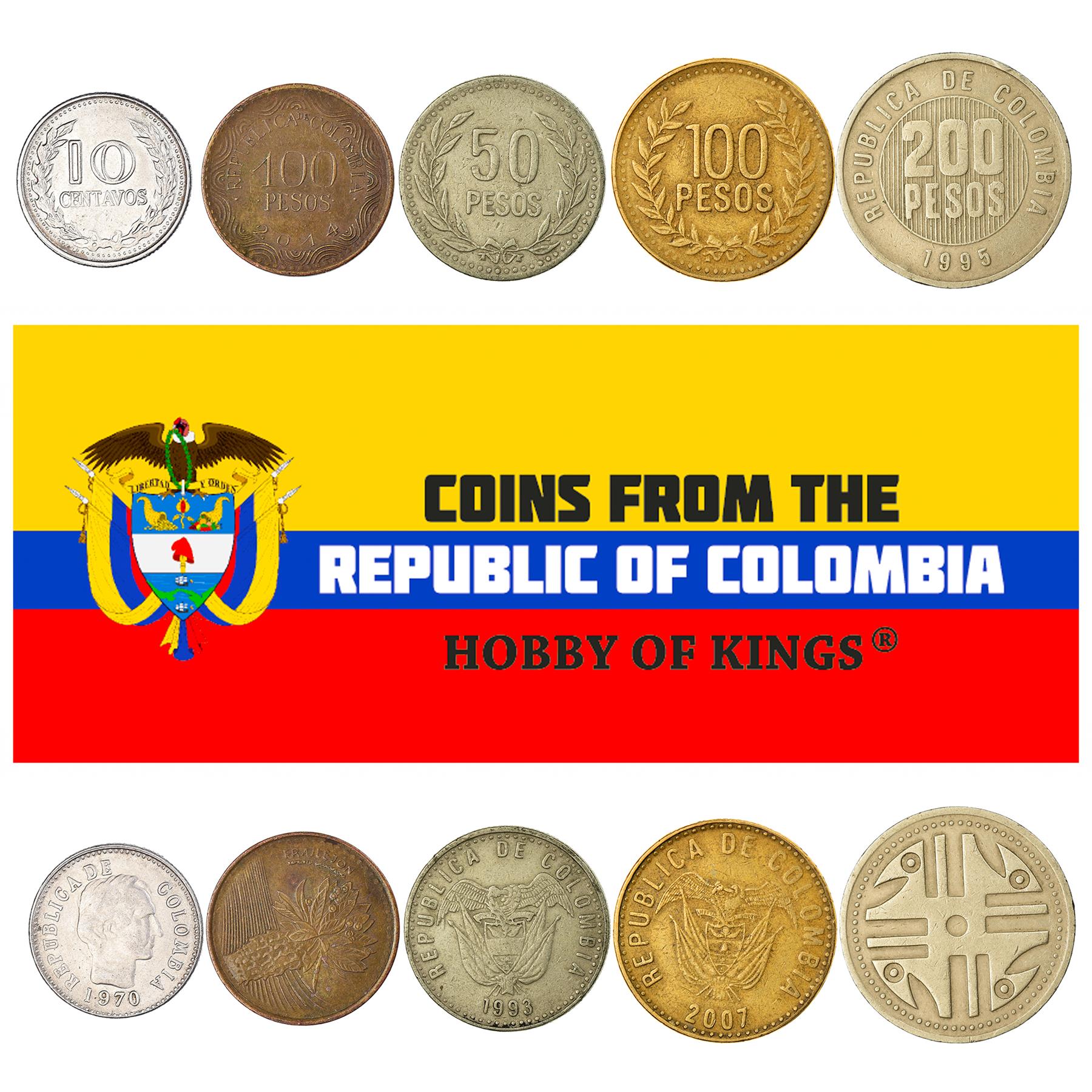 5 Mixed Coins From Colombia | Centavos - Pesos | 1959 - 2017