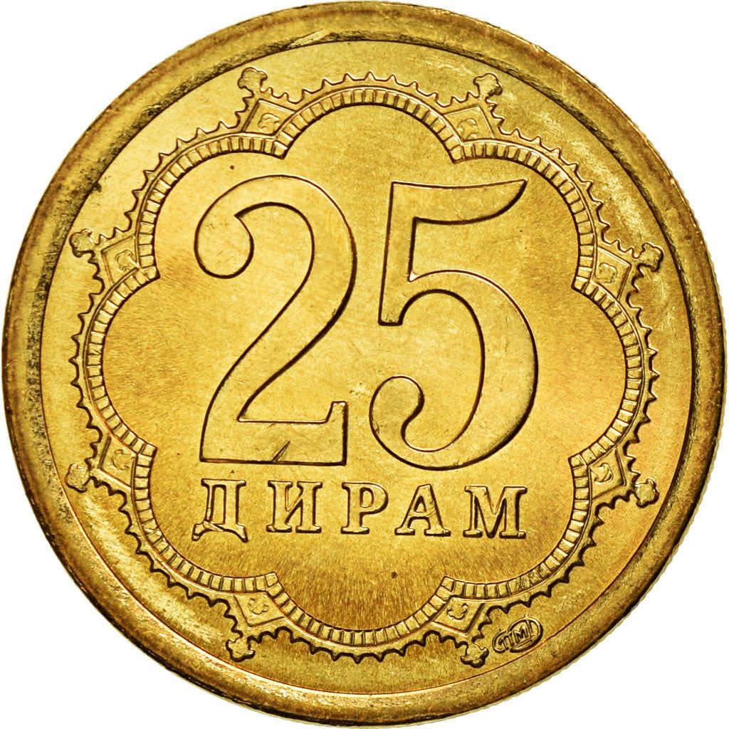 Tajikistan | 25 Diram Coin | Crown | Stars | Large Value | Km:5.2 | 2006