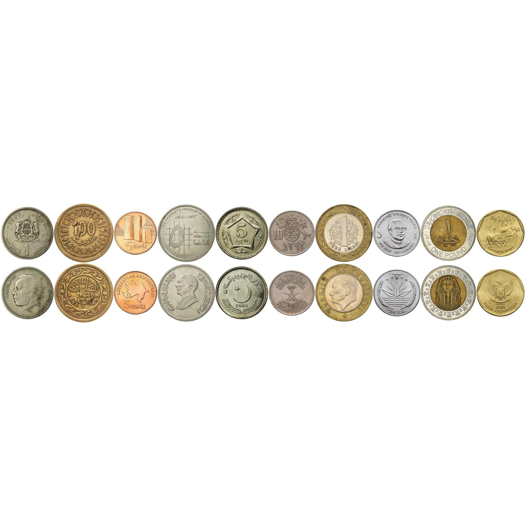 Islamic Countries Coin Set - 10 Coins - 10 Unique Nations – Real Circulated Currency - Arabic Script, National Symbols & Cultural Designs